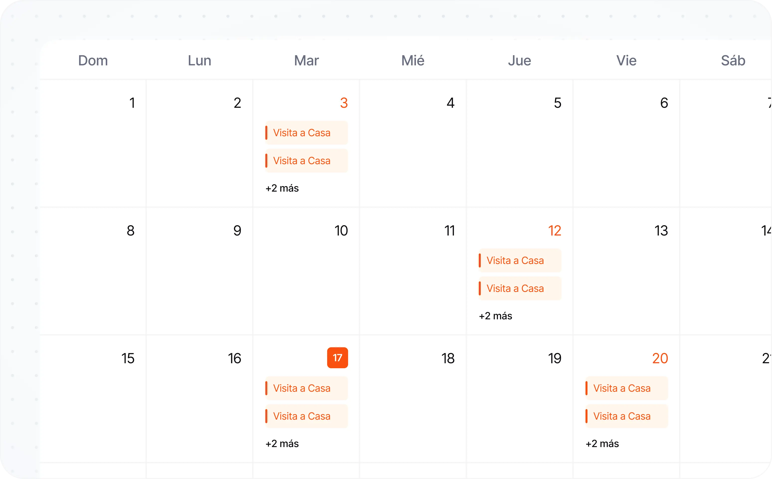 Calendar with scheduled visits